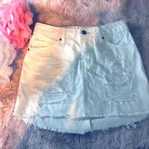 White distressed jean skirt